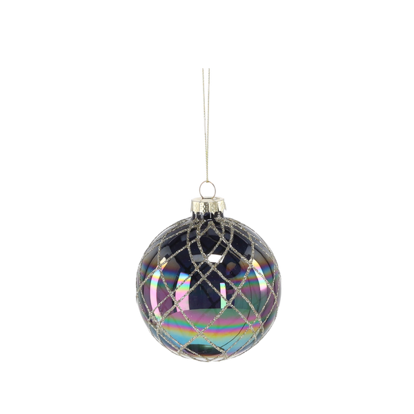 SKLENĚNÁ BAUBLE - ČERNÝ LESK MIX VZORŮ 8 CM disp=12ks *1907