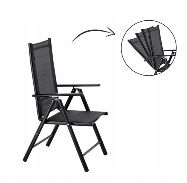 KRZESŁO OGRODOWE SKŁADANE ALUMINIUM 66 x 56 x 107 CM CZARNE