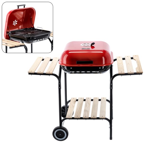 AMERICAN CHARCOAL BBQ WITH SIDE SHELVES AND WHEELS 96 x 45 x 75 CM
