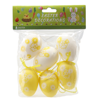 KPL. 6 VELIKONOČNÍCH VAJEC 6 CM S PŘÍVĚSKEM MIX BARVY *9397