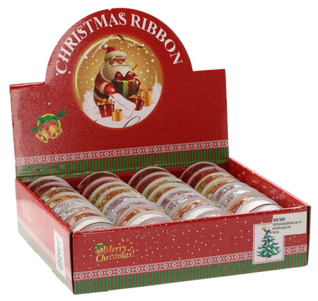 RIBBON DECORATIVĂ DE CRĂCIUN 2,5 CM x 2,7 M MIxt CULORI amb.=36buc *4734