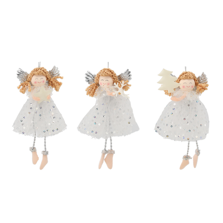 CHRISTMAS DECORATION HANGING ANGEL 7.5 X 16 CM MIXED PATTERNS pack=12pcs