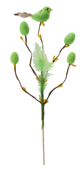 EASTER DECORATION ON A PICK - BRANCH WITH BIRD AND EGGS 24 CM MIX 4 COLORS