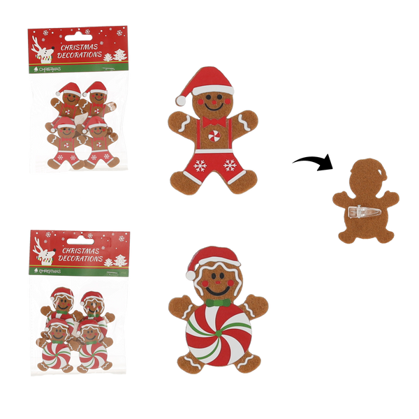 SET OF 4 GINGERBREADS WITH CLIPS MIX DESIGNS 4.5 x 6.5 CM
