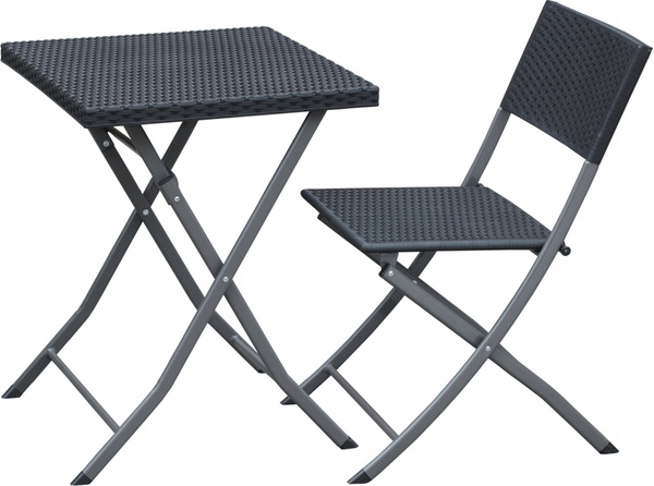 ZESTAW MEBLI BALKONOWYCH SKŁADANYCH (STOLIK + 2 KRZESŁA) ANTRACYT