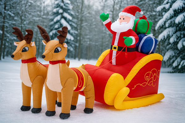 INFLATABLE SANTA ON SLEIGH WITH REINDEER LED 235 CM