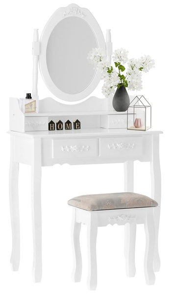 TOALETKA BIAŁA KOSMETYCZNA Z LUSTREM + TABORET *3992