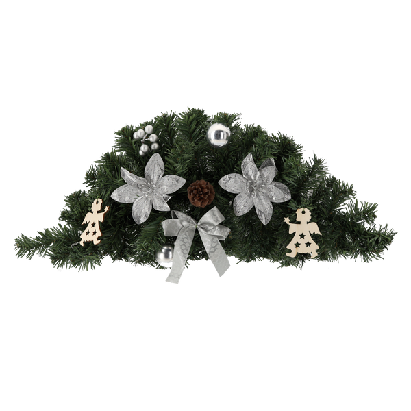 WISZĄCY STROIK BOŻONARODZENIOWY 60 CM SREBRNY *4121