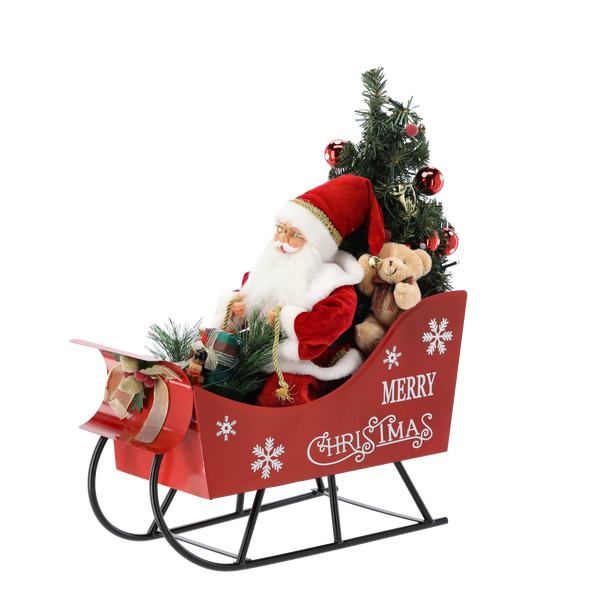 MOȘ NICOLAE ÎN SLEIGH CU BRAD – LED, MELODIE 60 CM *3450