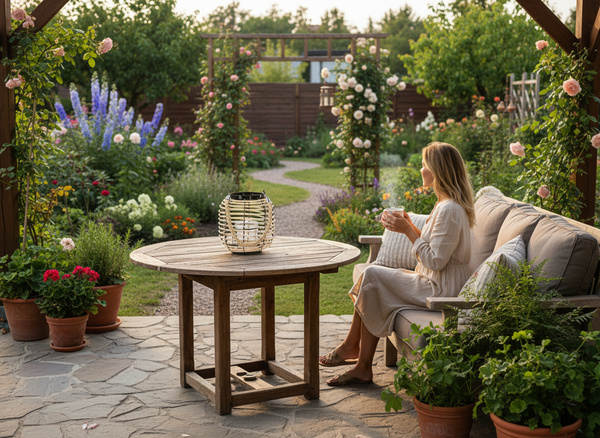 LAMPION 18 x 20 CM Z WKŁADEM SZKLANYM - CZARNO-NATURALNY