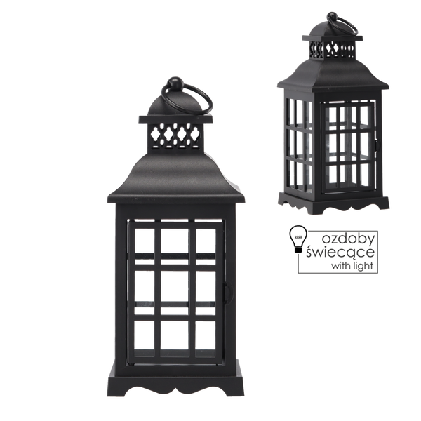 EMPTY LANTERN WITH DOORS GRID-BLACK*5725