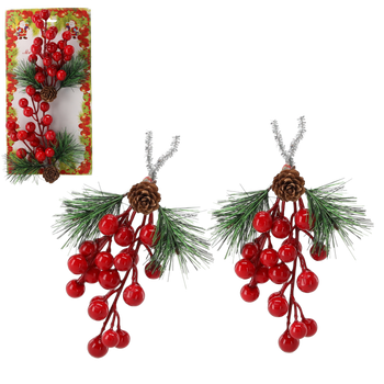 SET OF 2 DECORATIVE BRANCHES 11 X 15 CM WITH MOUNTAIN ASH AND CONES