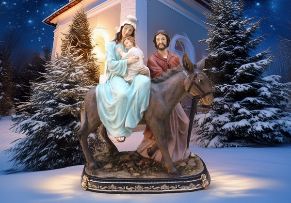 FIGURA BOŻONARODZENIOWA - ŚWIĘTA RODZINA NA OSIOŁKU 94 x 52 x 117 CM *3339