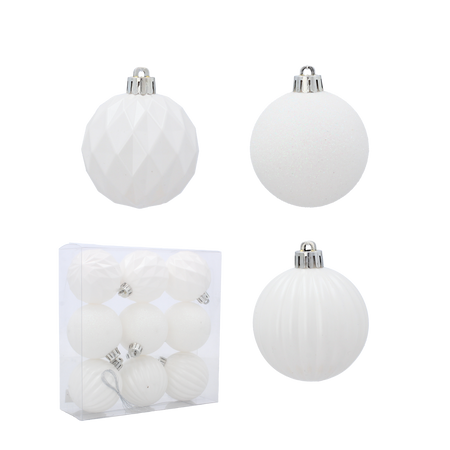 SET OF 9 BAUBLES 6 CM WHITE