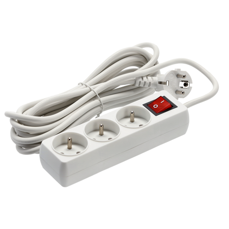 EXTENSION CORD POWER STRIP WITH SWITCH 3 SOCKETS 5M WHITE