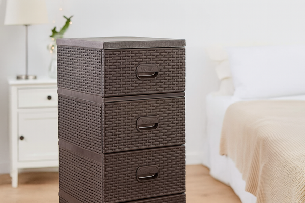 KOMODA PLASTIKOWA Z 4 SZUFLADAMI BRĄZOWA 38 x 45 x 90 cm RATTAN *9436