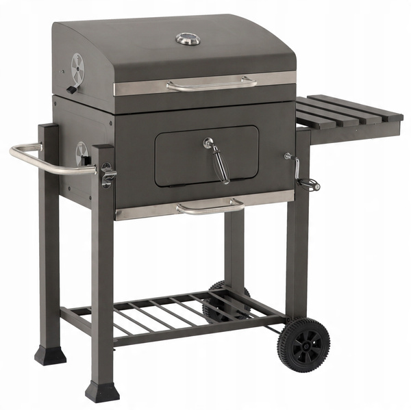 LARGE CHARCOAL GARDEN GRILL WITH LID, CAST IRON GRATE AND CASTORS 114,5 x 60 x 108 CM
