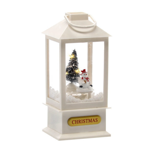 CHRISTMAS LANTERN 9 x 9 x 23 cm WITH LED LIGHT MUSIC BOX - WHITE WITH SNOWMAN / RED WITH SANTA
