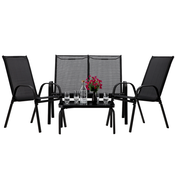 GARDEN FURNITURE SET WITH TABLE - BLACK