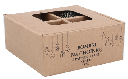 KPL. 4 BOMBEK NA CHOINKĘ Z PAPIERU FI 7 CM SZARE opak=6kpl *2068