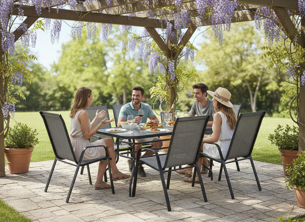 ZESTAW MEBLI OGRODOWYCH - STÓŁ 150 x 90 x 70 cm + 6 KRZESEŁ 54 x 72 x 96 cm