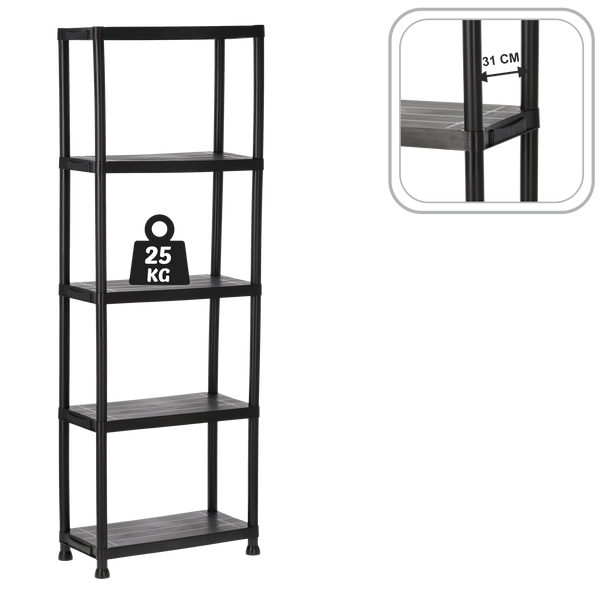 PLASTOVÝ REGÁL 5-ÚROŇOVÝ 61 x 31 x 171 CM NOSNOSŤ REGÁLU: 25 KG *0463