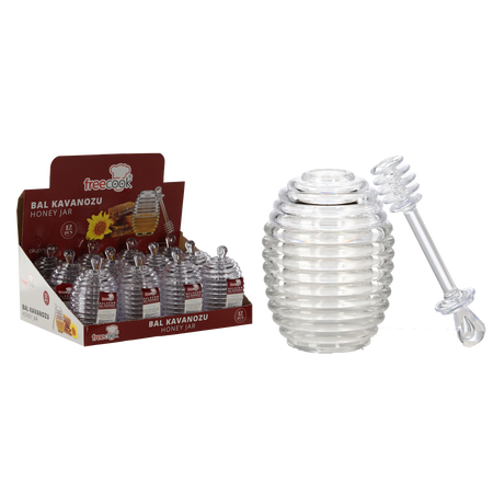 PLASTIC HONEY JAR 200ML WITH SPOON DISP=12PCS