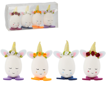 SET DE 4 DECORAȚIUNI DE PAȘTE - OUĂ CU URECHI ȘI CĂCIULIȚĂ 17,5 x 8 x 4 CM *7985