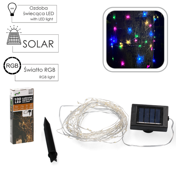 SOLÁRNY OSVETĽOVACÍ REŤAZ DĹŽKA 1,5 + 9,9 M 100 LED MULTICOLOUR *3262