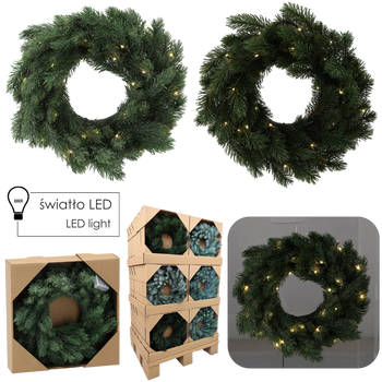 PINE CHRISTMAS WREATH 35 CM LED MIX DESIGNS disp=12pcs pallet=36pcs