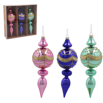 SET OF 3 CHRISTMAS TREE ORNAMENTS - STARPOINTS MIX OF COLORS 17CM pack=12 sets