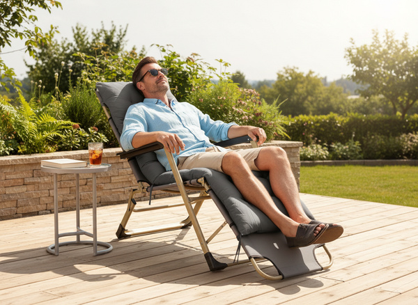 FOTEL OGRODOWY SKŁADANY Z PODUSZKĄ SZARY