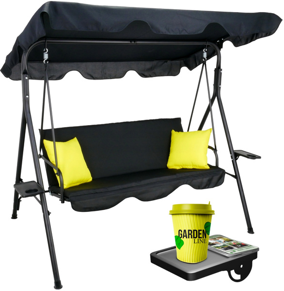 HOTAȚĂ DE GRĂDINĂ A-TYPE 170 x 118 x 153 cm NEAGRĂ CU PERNE GALBENE ȘI SUSTINERI PENTRU CUPS *9689