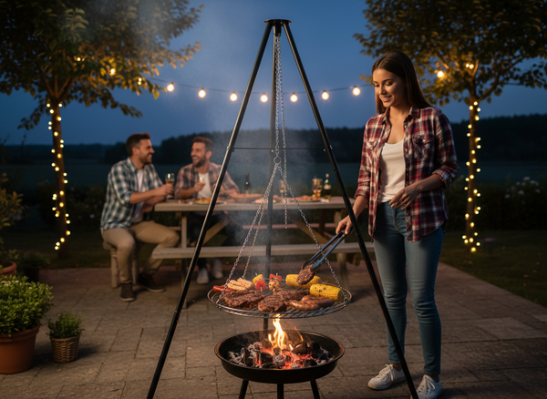 GRILL WISZĄCY REGULOWANY NA TRÓJNOGU 95 x 95 x 147 CM 