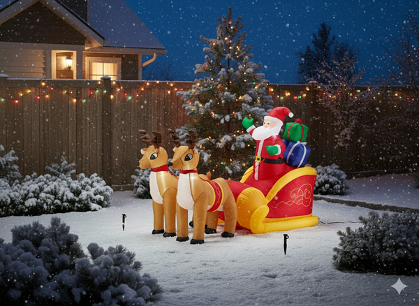 INFLATABLE SANTA ON SLEIGH WITH REINDEER LED 235 CM