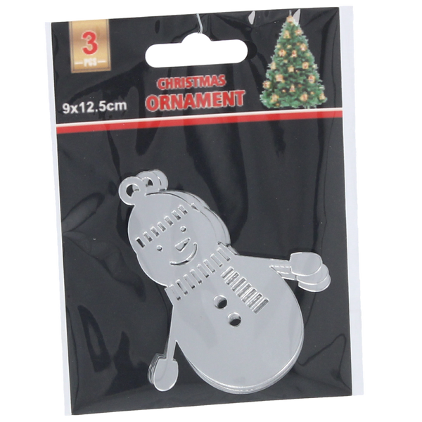 SET OF 3 CHRISTMAS TREE DECORATIONS - SILVER SNOWMAN 6,5 x 8 CM