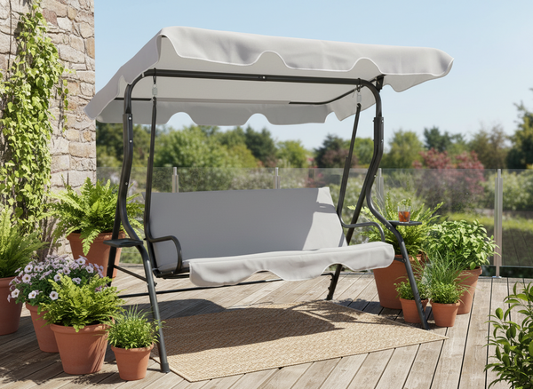 HUŚTAWKA OGRODOWA 170 x 110 x 153 cm SZARA BEZ POD. Z PODSTAWKAMI NA KUBEK