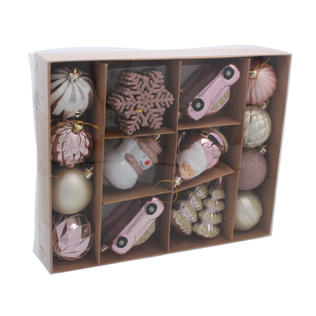 Set de 20 de ornamente rozii/bleu pentru brad *5294