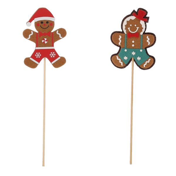CHRISTMAS DECORATION - GINGERBREAD ON STICK MIX DESIGNS 6 x 7.5 CM