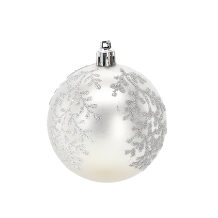 SET OF 6 CHRISTMAS BAUBLES SILVER 7 CM
