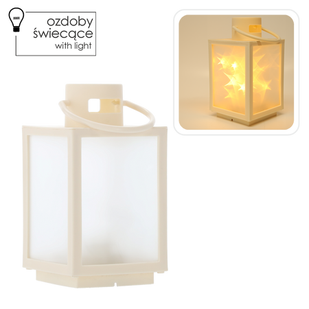 Vianočný lampión 11 x 11 x 20,5 CM S LED VLOŽKOU S 3D EFEKTOM BIELY *2546