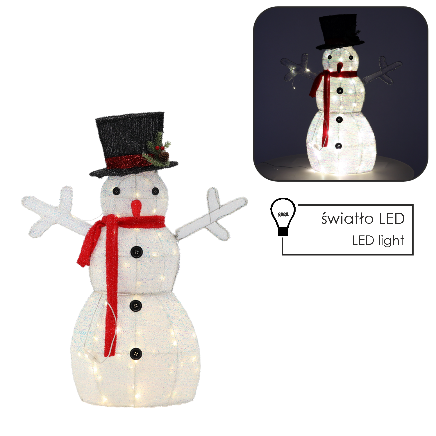 OZDOBA ŚWIĄTECZNA - BAŁWAN LED 72 CM BIAŁY *6277