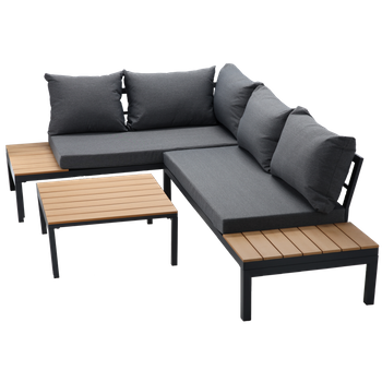 ALUMINUM FURNITURE SET ( CORNER SOFA + TABLE ) GREY + GREY CUSHIONS