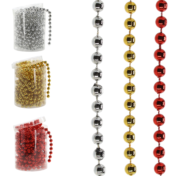 GARLAND 5 M BEADS 6 MM RED/GOLD/SILVER