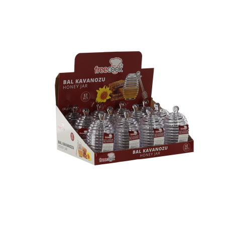 PLASTIC HONEY JAR 200ML WITH SPOON DISP=12PCS