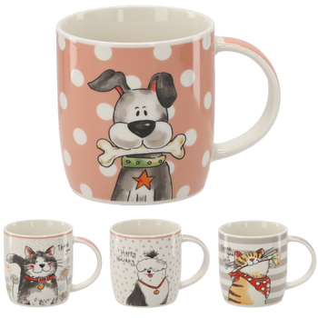 KUBEK PORCELANOWY 365ML KOT/PIES MIX WZORÓW opak=12szt *6033