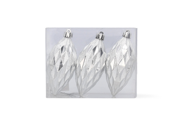 SET OF 3 OBLONG BAUBLES 10 CM RED/GOLD/SILVER