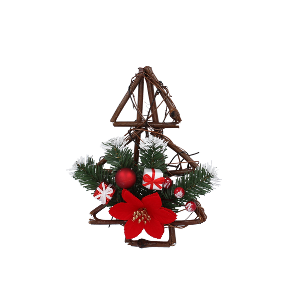 DŘEVĚNÁ VISÍCÍ STROMEČEK 25 CM ČERVENÝ S POINSETTIÍ *9763