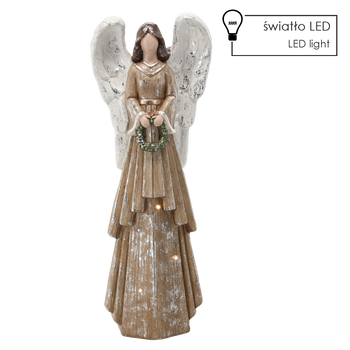 FIGURINE OF THE NATIVITY - ANGEL WITH A WREATH 23 X 13 X 63 CM LED