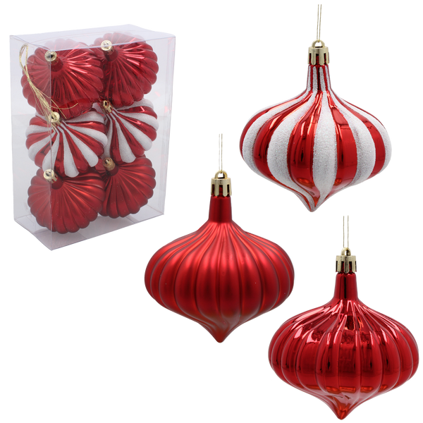 SET OF 6 CHRISTMAS TREE ORNAMENTS - STREAMERS MIX OF COLORS 8 CM